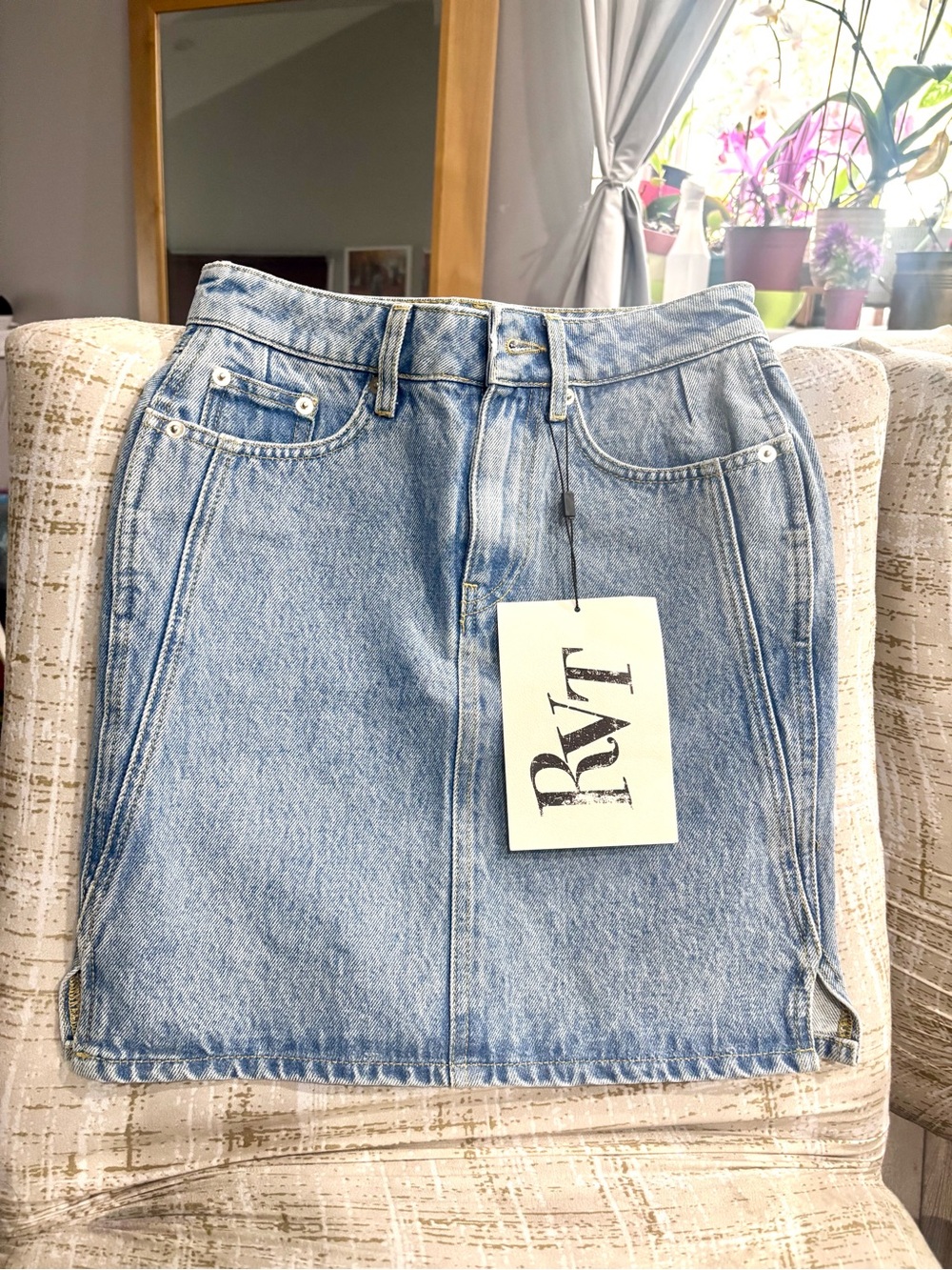 RVT Washed Blue Denim Mini Skirt